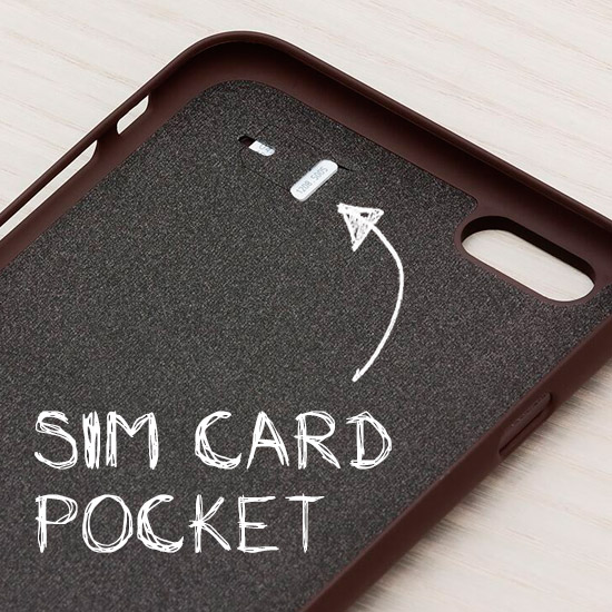 フォンケース内側の専用ポケットにMicro SIMカードを収納したイメージ