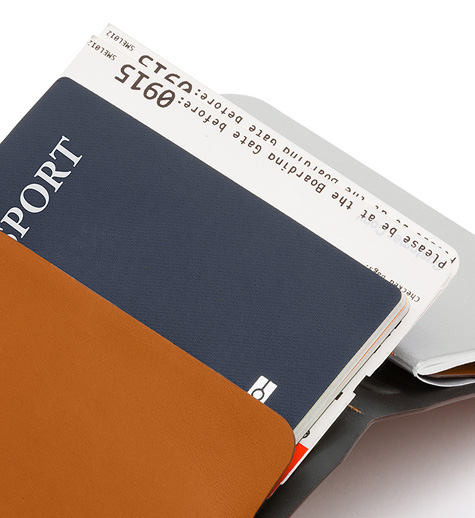 Bellroy Notebook Cover Blackにパスポートと航空チケット2枚を収納している画像